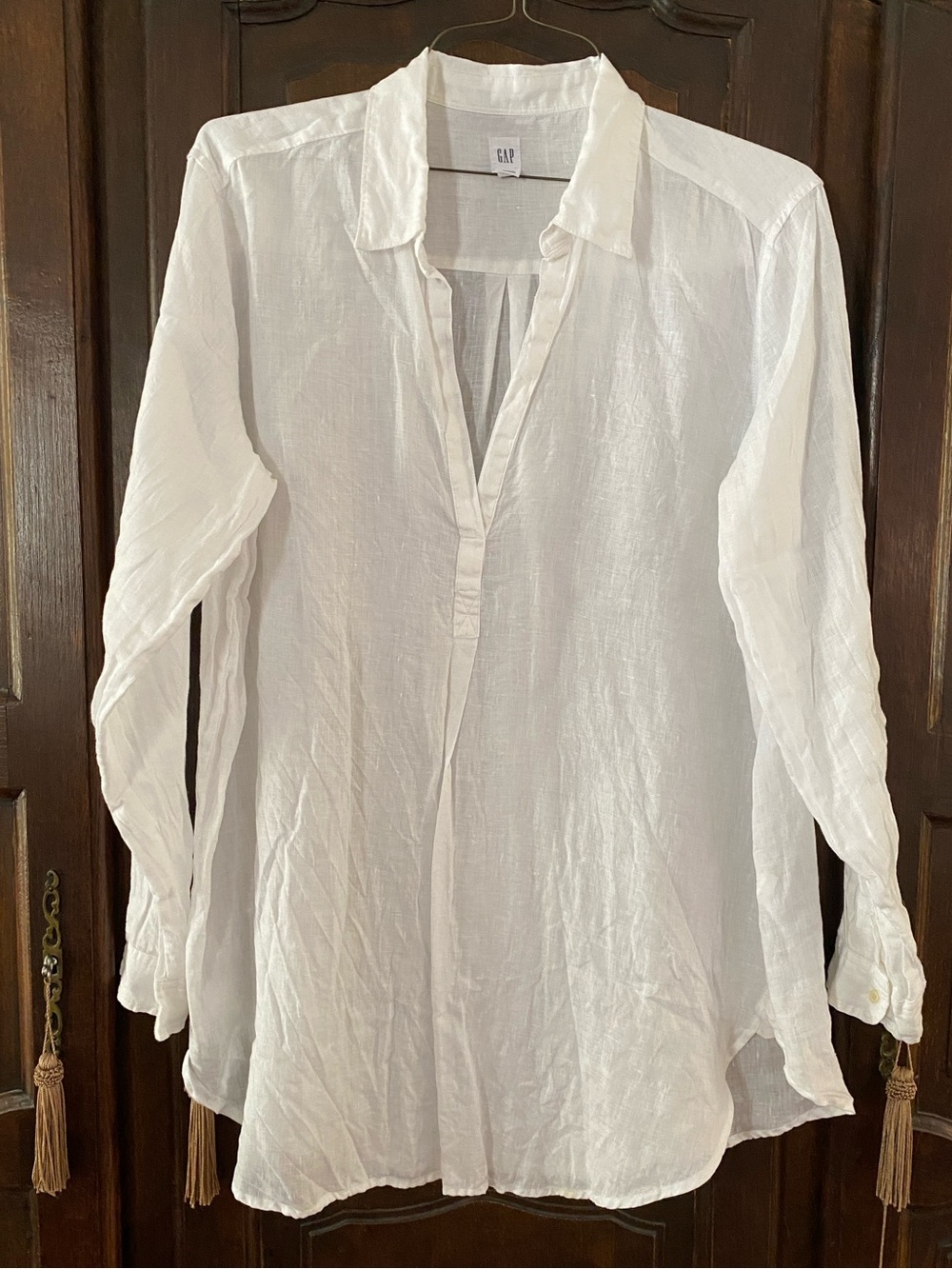 GAP white linen long sleeve popover tunic XL Bust apx 26” length apx 32”